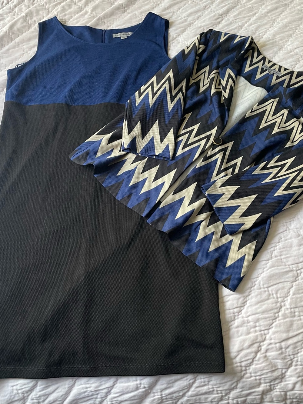 Danny & Nicole Blue and Black Sleeveless Colorblock Shell Dress w/ Zigzag Jacket